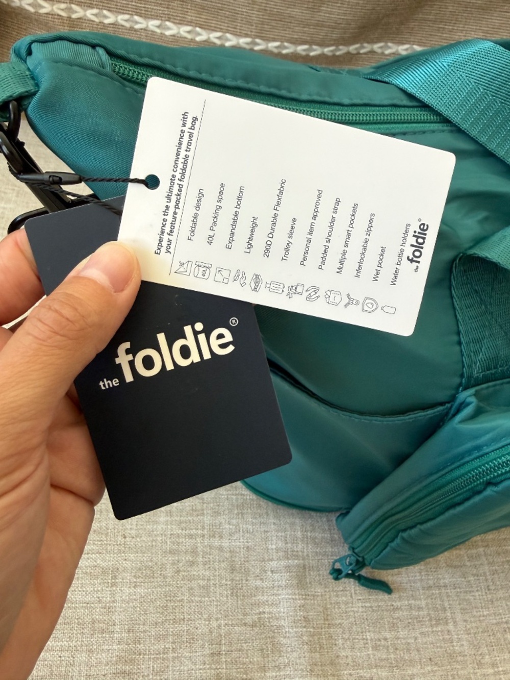 The Foldie Original Foldable Expandable Travel Duffel Bag Teal Green Carry On - Picture 3 of 3